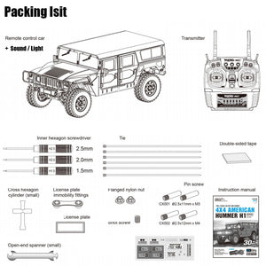 1/10 US American Hummer H1 Alloy Car Civilian Military 4WD 16CH RC Truck Upgrade With Sound and Light HG-P415